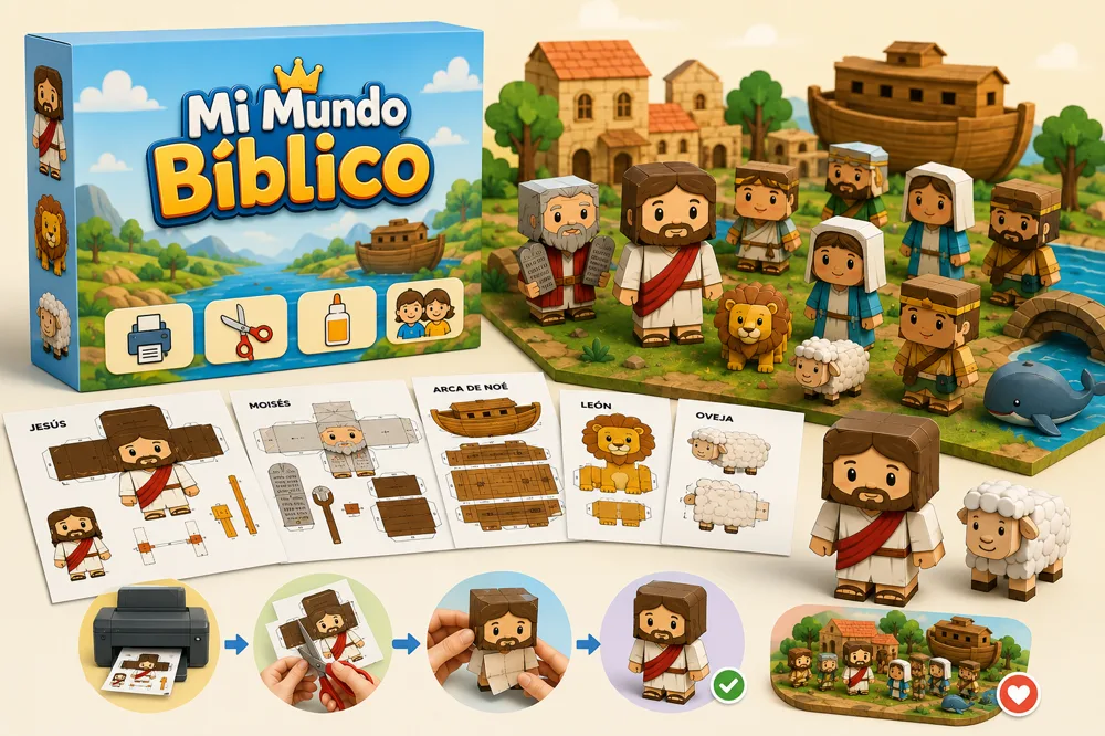 Mi Mundo Bíblico — caja y plantillas para imprimir y armar en casa